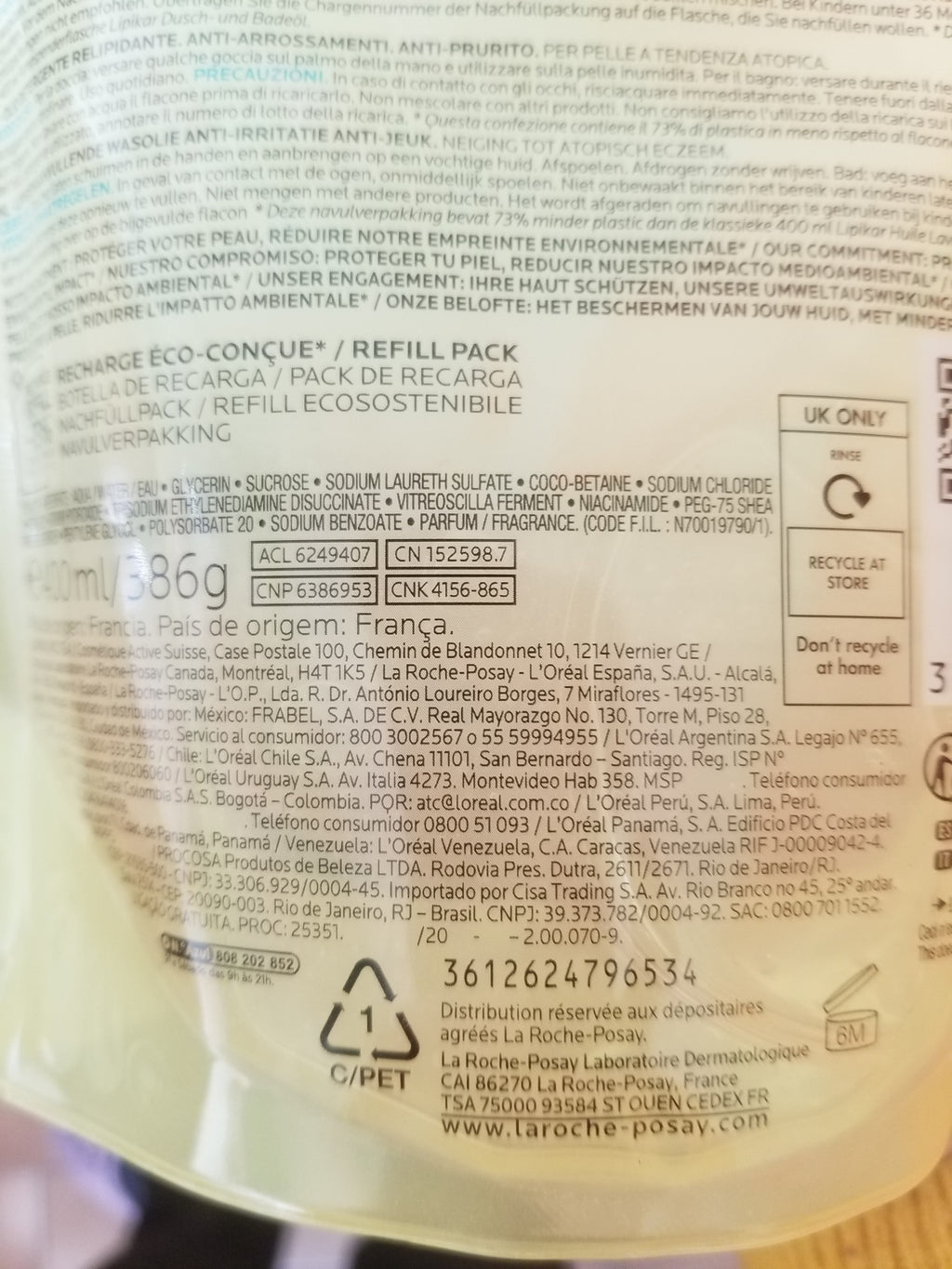 La Roche Posay Roche-Posay Lipikar Huile Lavante AP+ Eco-Recarga 400ml (3)