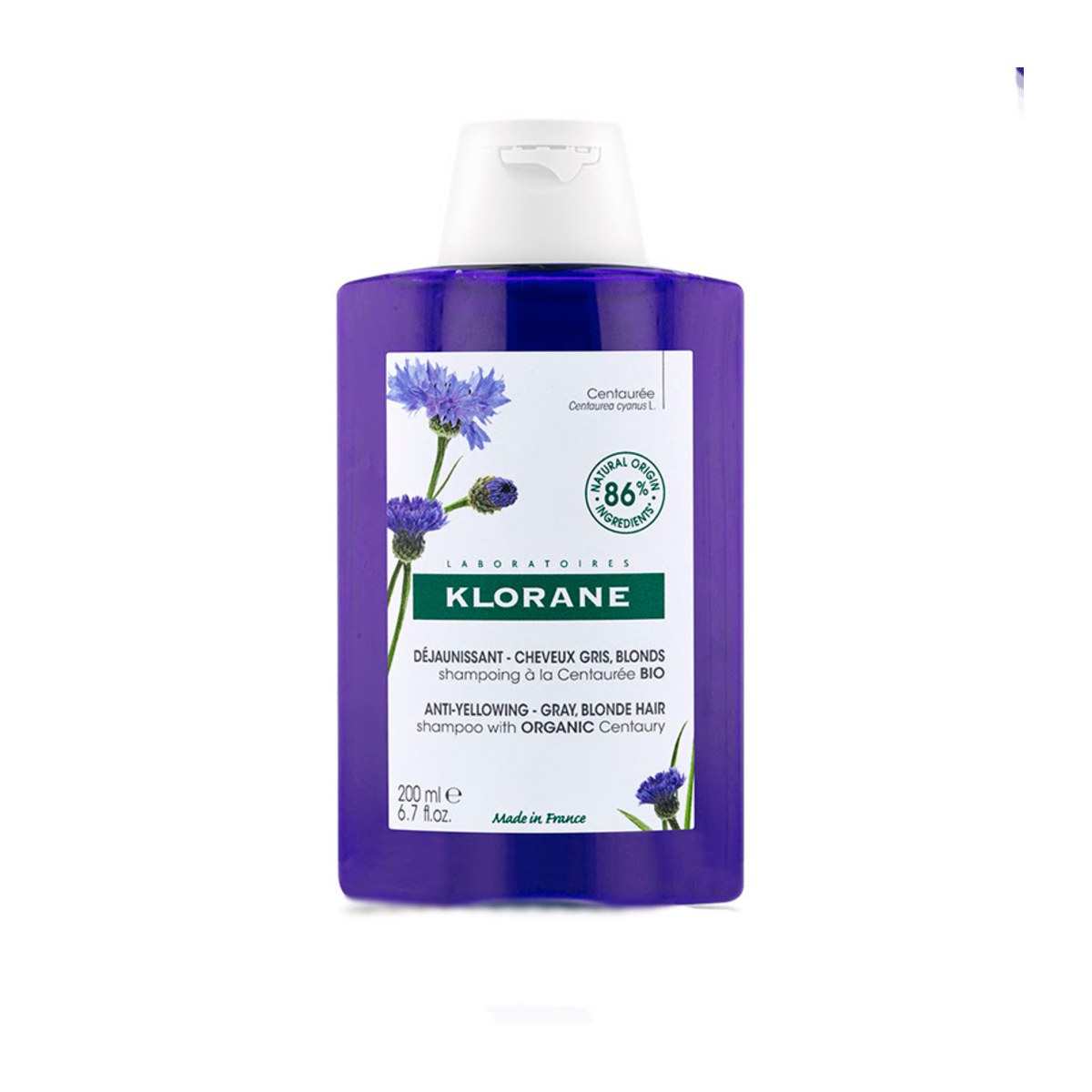 Klorane Centaurea Anti-Yellow Shampoo For White Or Grey Hair 200ml