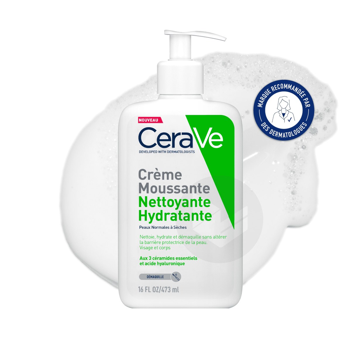 CeraVe Crème Moussante Nettoyante Hydratante Visage 473 Ml