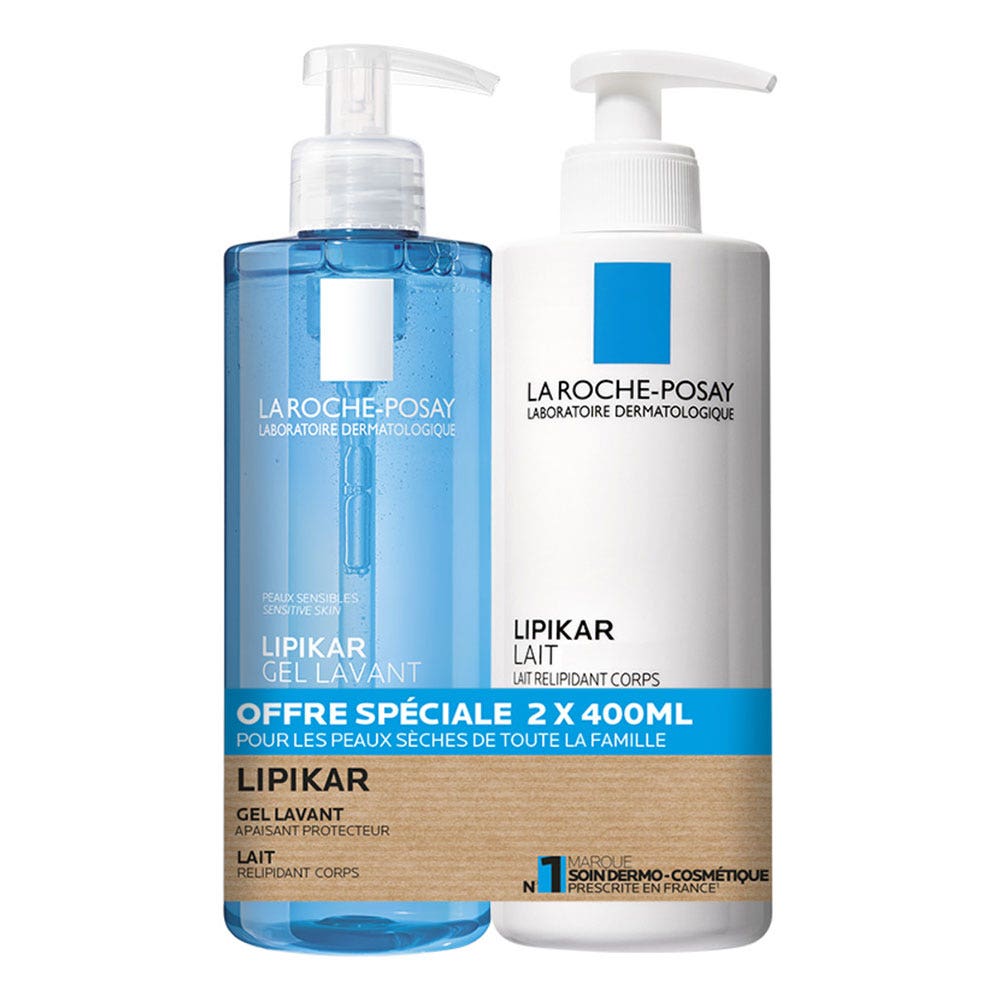 La Roche-Posay Lipikar Lait Relipidant Corps + Gel Douche Lavant Apaisant - 2x400ml