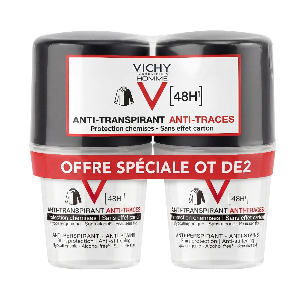 Vichy Déodorant Homme Anti-transpirant Anti-traces Lot De 2×50 Ml