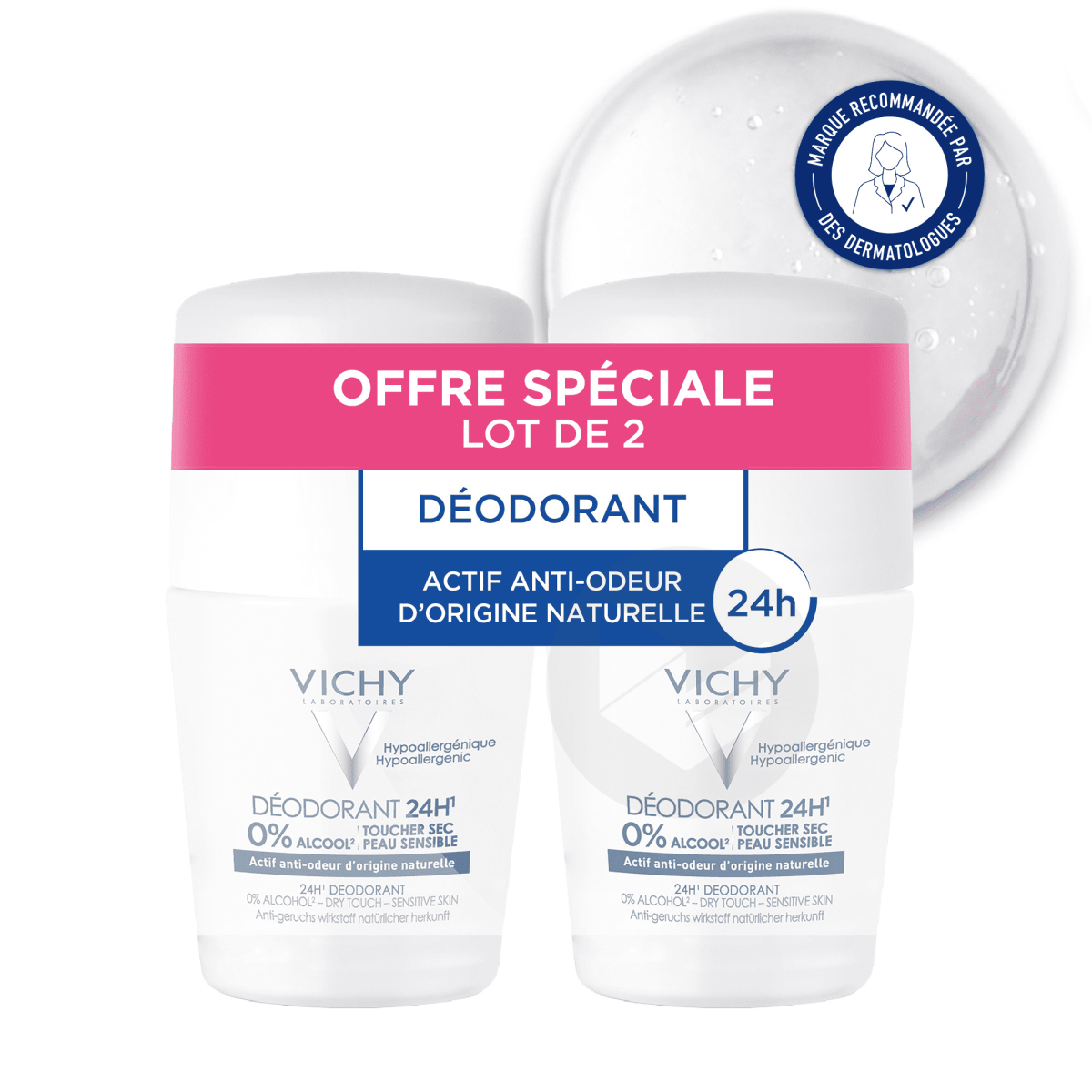 Vichy Déodorant 24h Toucher Sec Roll-on - 2x50ml