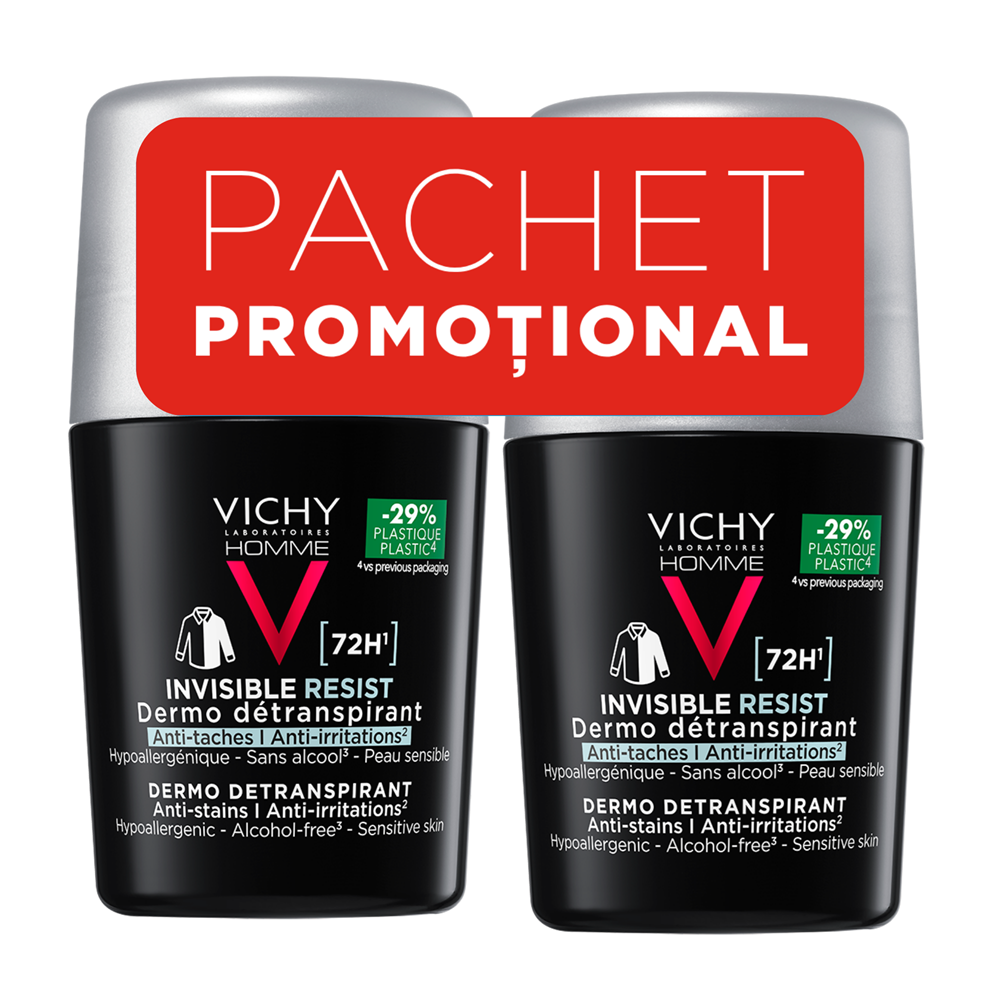 Vichy Homme Invisible Resist 72H Roll-On Deodorant Duo Set 100 Ml