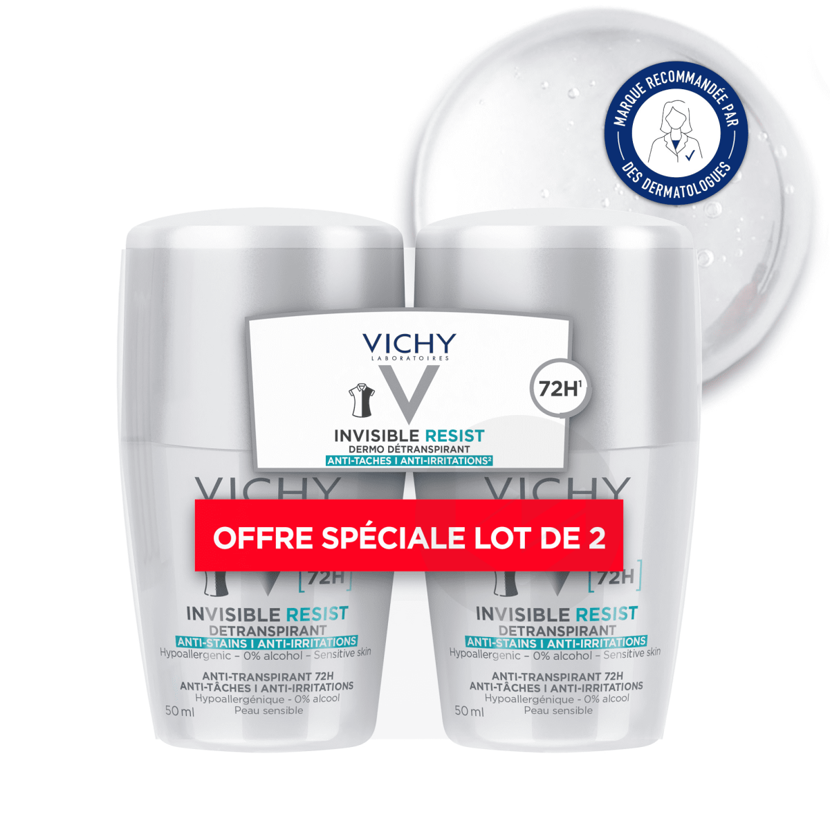 Vichy Invisible Resist Deodorant 72H Roll-On Set Of 2 X 50 Ml