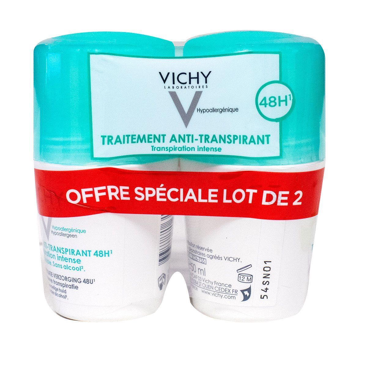 Vichy 48H Intensive Anti-perspirant Deodorant Roll-on 2 X 50ml (2)